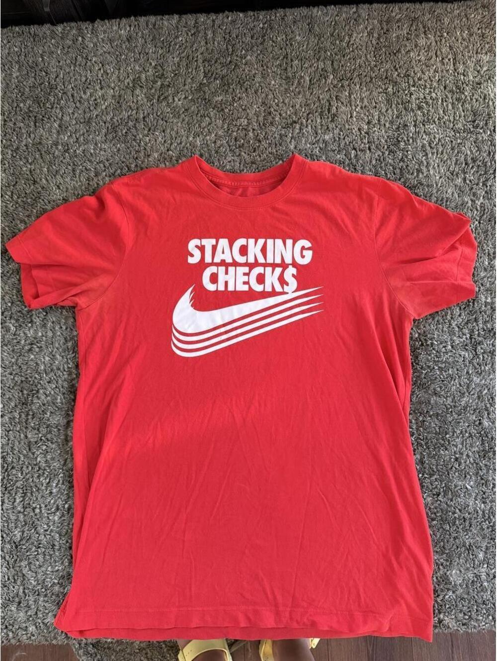 Nike Dri-Fit 'Stacking Checks' Red T-Shirt Medium